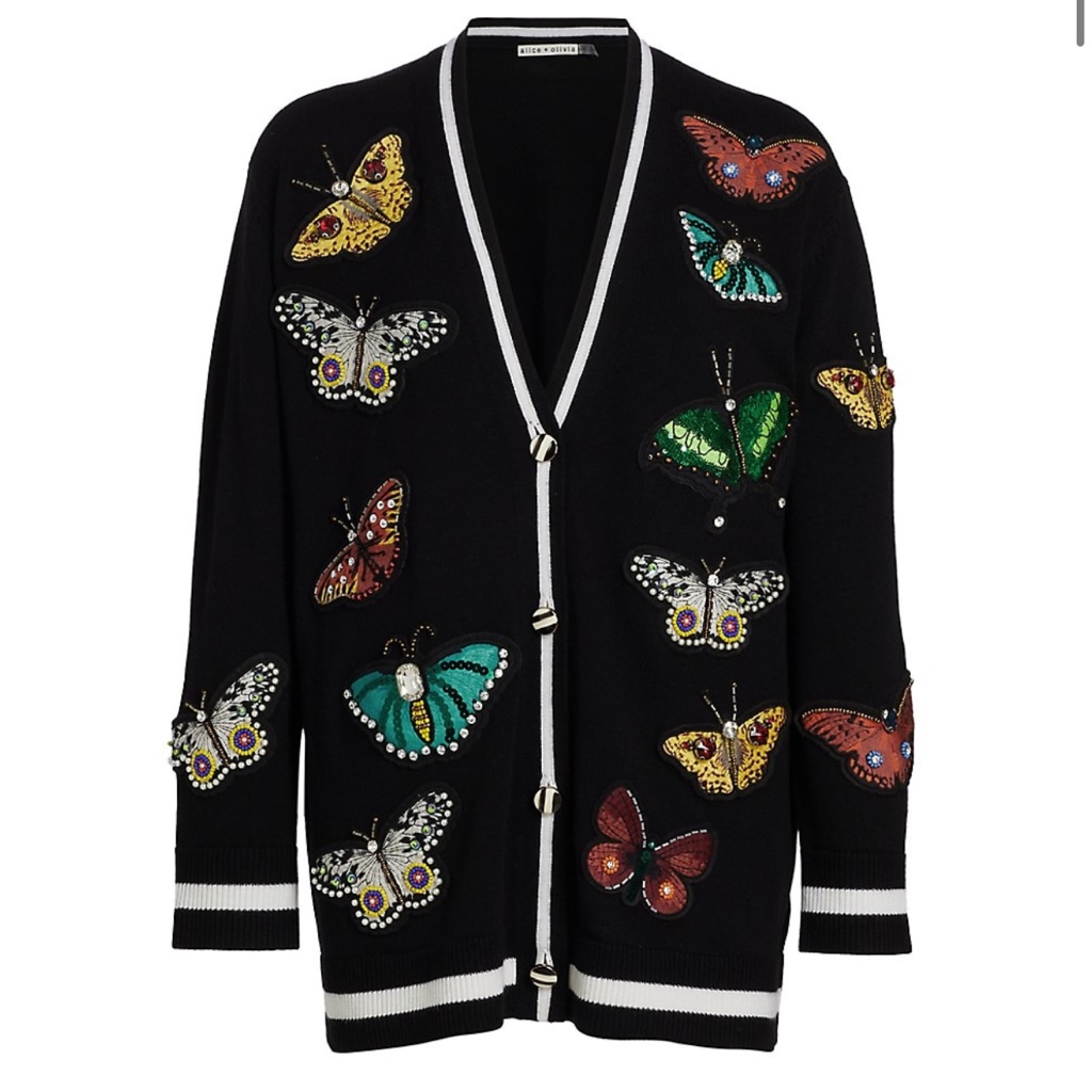 Alice + Olivia Bradford Butterfly Embroidered Cardigan